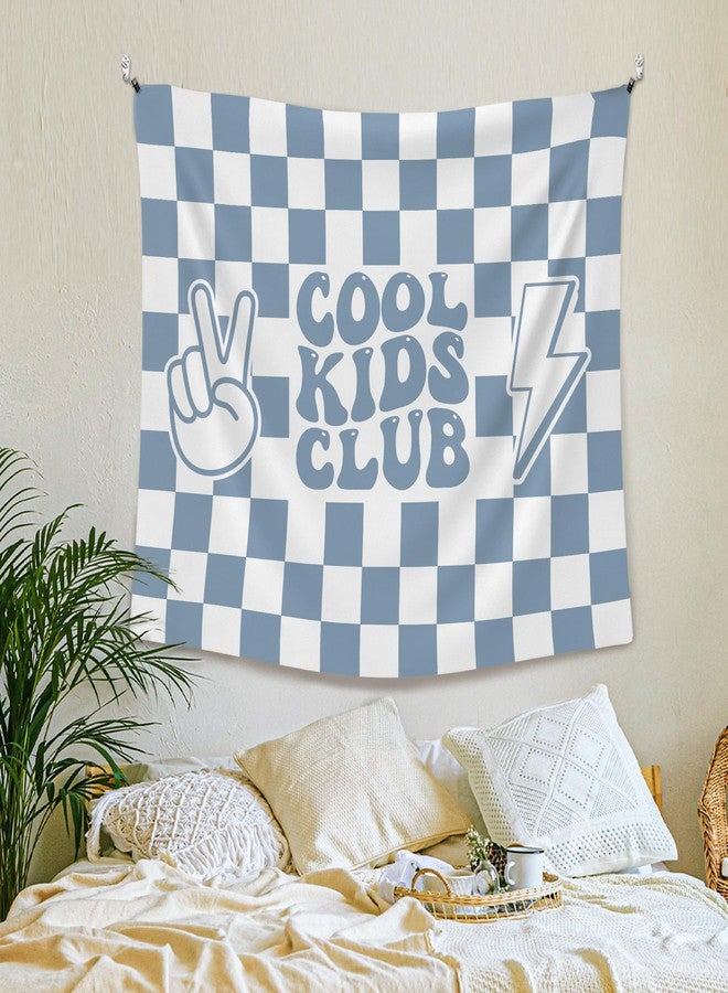 XLDLIOO Boho Cool Kids Club Blue Classroom Tapestry, Blue and White Checkered Wall Tapestry Hanging for Bedroom, Kids Tapestries Decor Art for Boy Toddler Room Nursery Classroom Playroom, 50x60in - Image 3